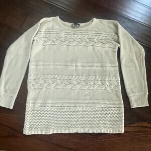 Ann Taylor Women’s Sweater XL Ivory Cable Knit Wool Blend Long Sleeve Pullover